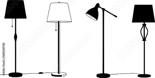 Collection of various table and floor lamp silhouettes vector illustration isolated on white background 