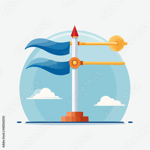 Cartoon Wind Vane With Blue Flags