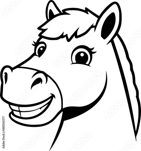 Smiling Cartoon Horse Character Face silhouette vector illustration isolated on white background 