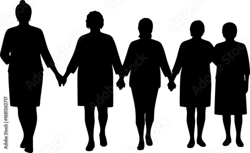 Generations of women standing together silhouette
vector illustration isolated on white background 
