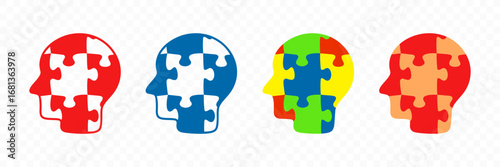 Human head is assembled from puzzles, graphic design. Intellect, intelligence, logic and thinking, vector design and illustration