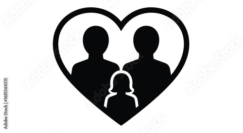 Heart symbol with family silhouettes inside representing love and unity
