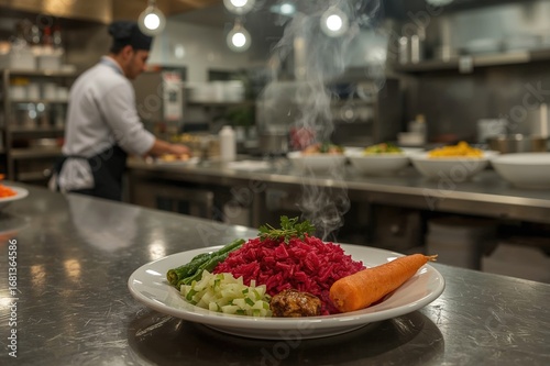 In a lively eatery, the sce...