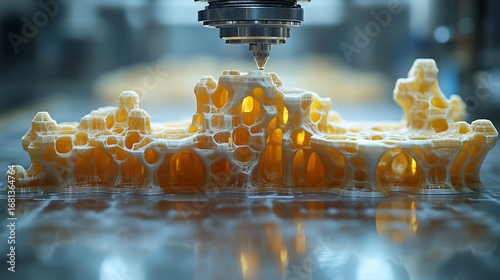 3d printer in action manufacturing a honeycomb structure digital technology photo