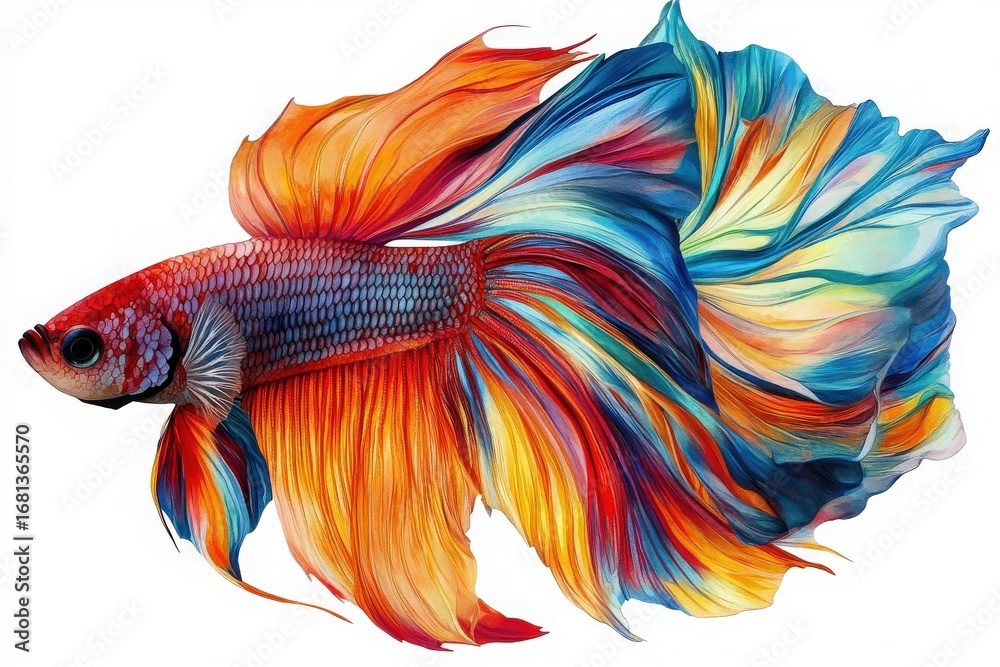 Fototapeta premium Isolated Betta Fish with Multicolored Fins