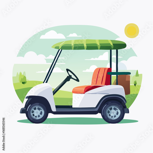 Colorful Golf Cart Illustration On Green Landscape