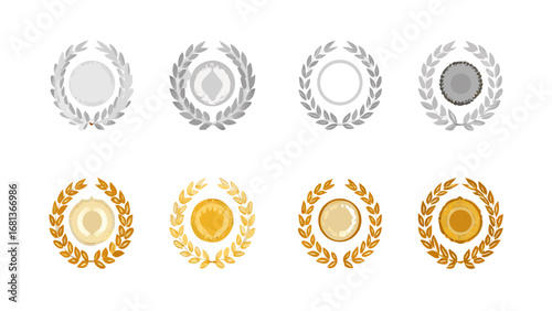 Silver gold laurel wreath medal award achievement victory success champion winner honor design symbol emblem 100