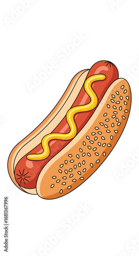Delicious hot dog with mustard in a sesame seed bun perfect for a summer picnic or barbecue event