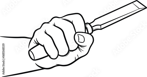 Hand holding chisel illustration woodworking tool design