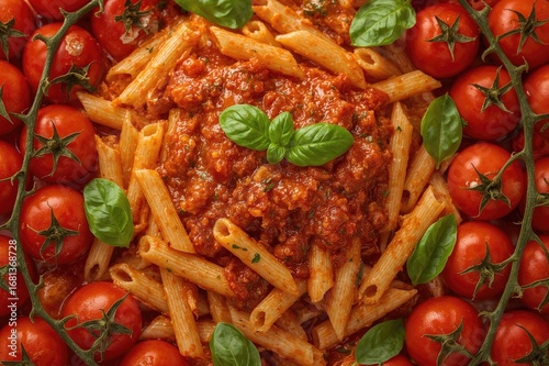 Penne pasta served with a r...
