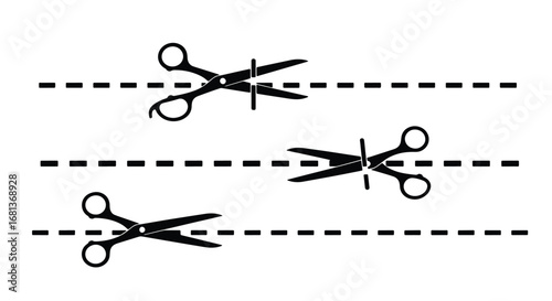 Scissors cutting dashed lines graphic representing separation cutting and dividing tasks