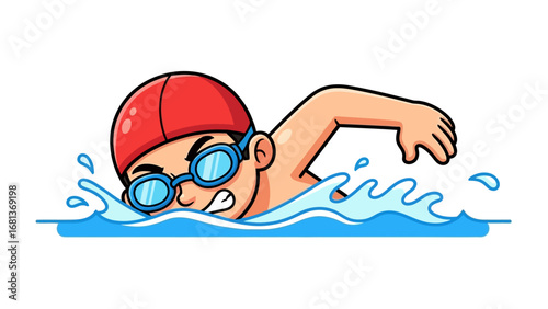 Competitive Swimmer in Action: Depicting a determined swimmer, streamlined and focused, propelling through the cool, clear water.