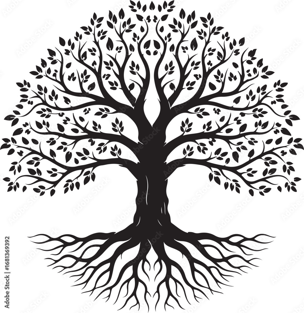 Obraz premium Black Tree of Life Silhouette Vector on White Background Spiritual Artwork