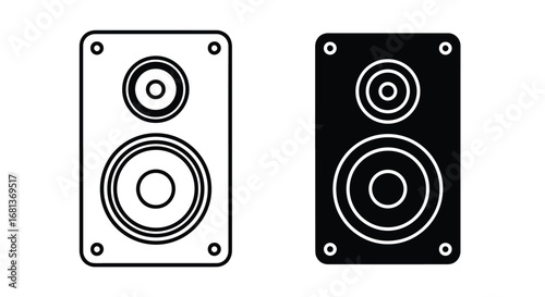 Pair of stereo speakers outline and silhouette icon symbol for audio equipment and sound systems