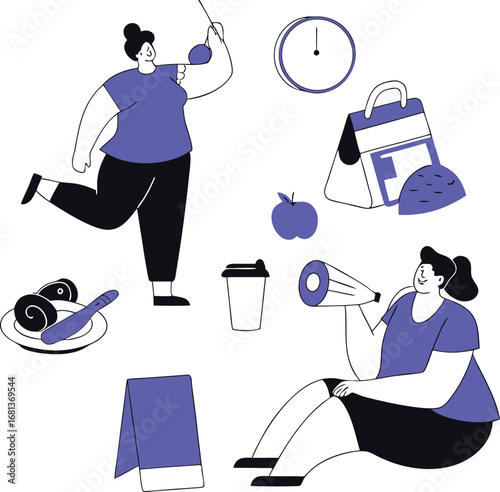 Fitness routine and healthy lifestyle activities for wellness and body care