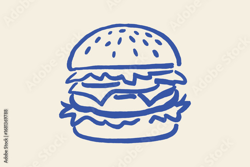 Burger doodle sketch thick line vector illustration