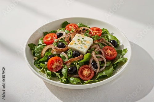 Green salad with olives, on...