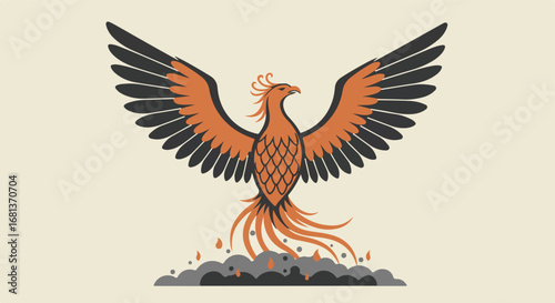 Phoenix Rising from Embers in a Vector Design