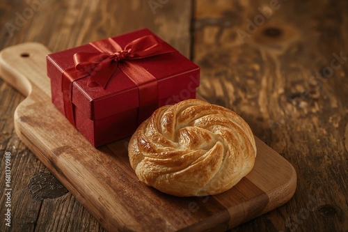 Red present box and puff pa...