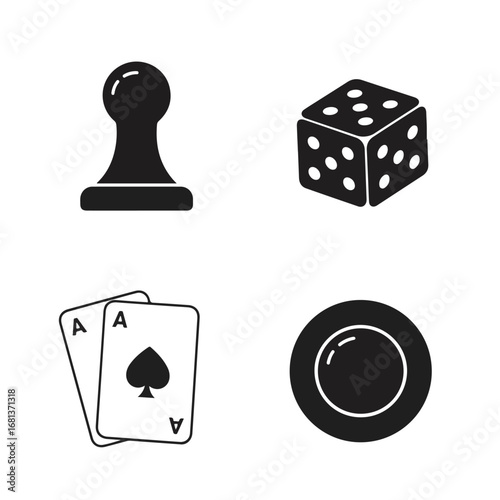 Game Pieces Arrangement in Studio Pawn, Die, Cards, Token
