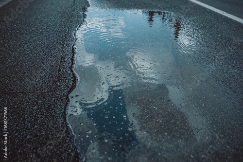 Water puddle on wet pavemen...