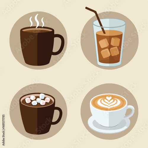 Coffee Drinks Variety, Presentation on Neutral Background - Stylish Design
