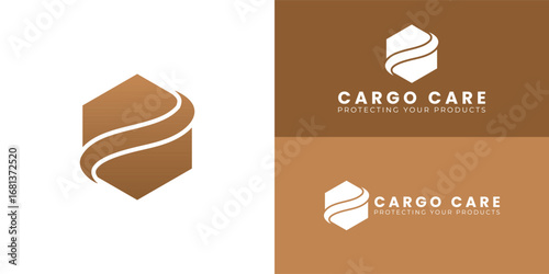 A modern logo featuring a hexagonal box wrapped in a dynamic, curved band symbolizes secure and reliable packaging solutions for the future.