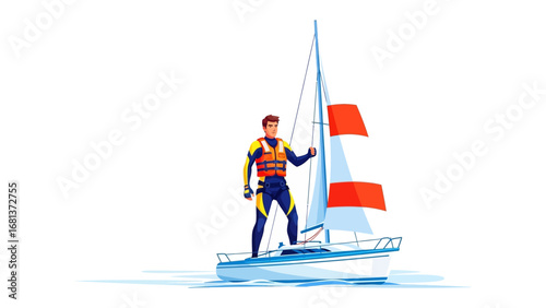 Sailing Adventure: A lone sailor navigates a small sailboat on a sunlit day, embodying the spirit of adventure and the thrill of the open water.