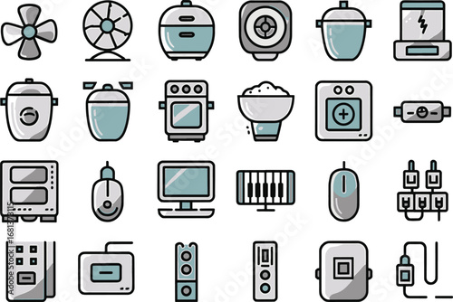 electric appliance icons set Modern minimalist silhouette line art illustration royalty free stock photos premium quality