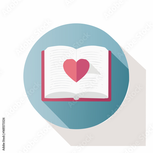 Open Book with Heart Icon Flat Design Illustration