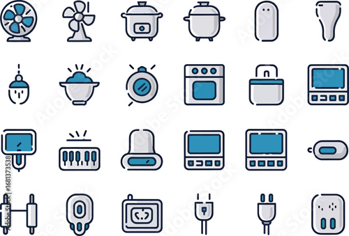 Minimalist bold black line art icons set for electric home appliances silhouette line art illustration royalty free stock photos premium quality