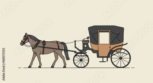Horse Pushing Carriage on Plain Background