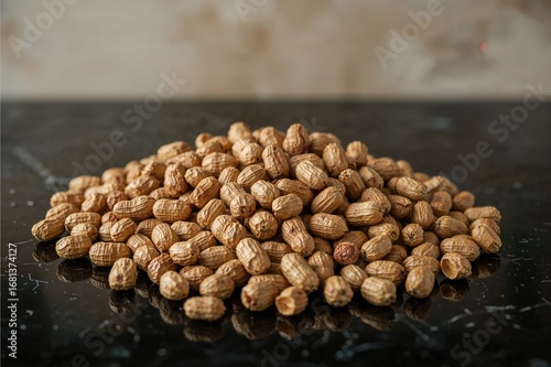Peanuts arranged on a black...