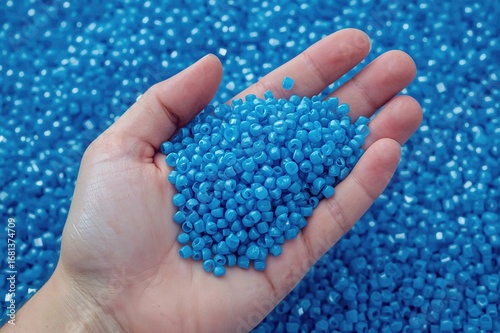 Blue plastic pellets held i...