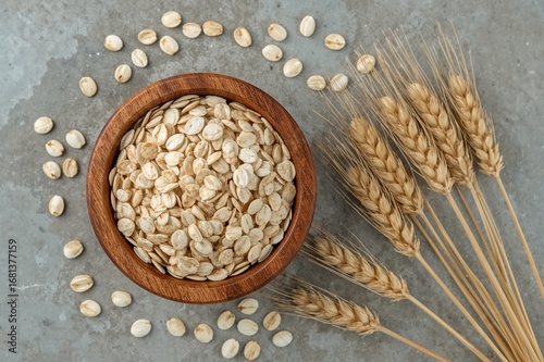 Wooden bowl filled with oat...