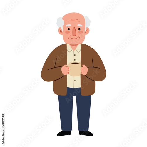 Elderly Man Holding a Mug in a Room