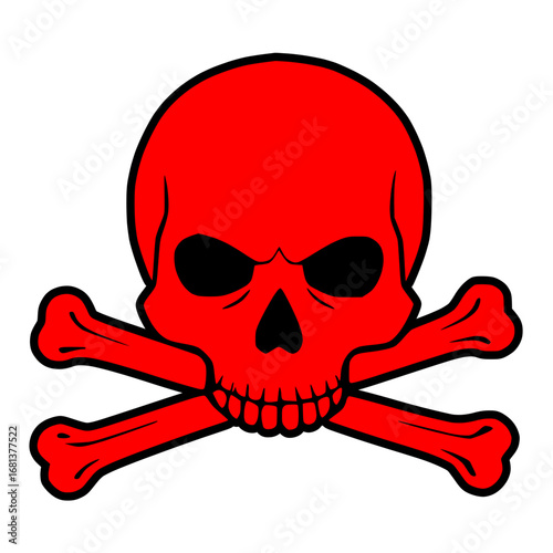 Black and Red Skull and Bones Crossbones Poison Icon