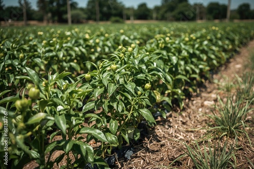 Rows of fresh peppers thriv...
