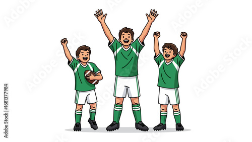 Triumphant Trio: Capturing a moment of pure elation as the team celebrates victory after a hard-fought match.