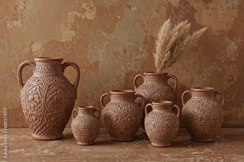 Vintage clay vessels backdr...