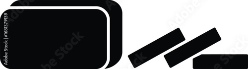 Black dominoes falling in a row on white background