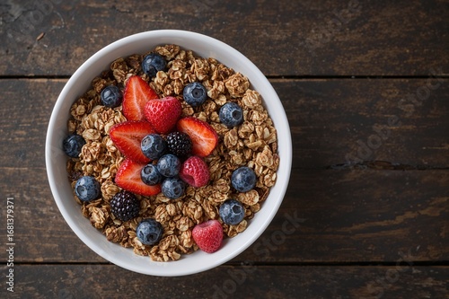 Tasty granola topped with f...
