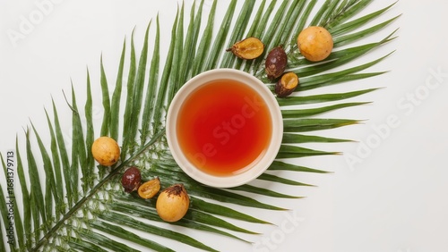 Bowl of palm oil with tropi...