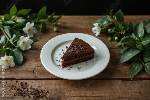Slice of rich chocolate cak...