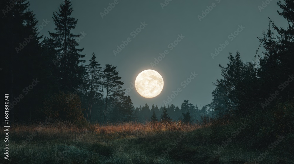 Fototapeta premium Full Moon Forest Night