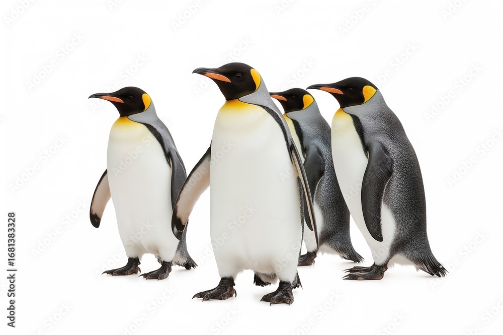 Fototapeta premium Isolated penguins on a plain white backdrop