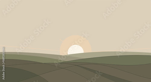 Sunrise over Fields Minimalist Landscape Art