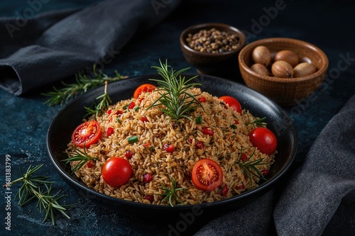 Dish of flavorful pilaf gar...