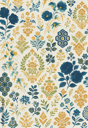 Folk art inspired Persian Vector Carpet with modern Pattern in high definition isolated on white canvas with trending colors
