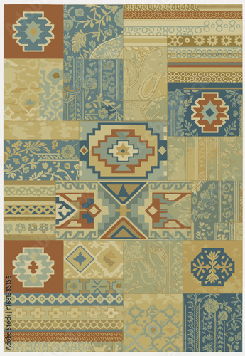 Folk art inspired Persian Vector Carpet with modern Pattern in high definition isolated on white canvas with trending colors
